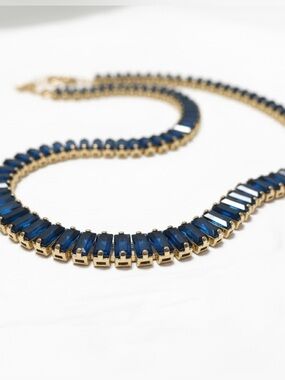BLUE GOLD BAGUETTE CZ TENNIS NECKLACE